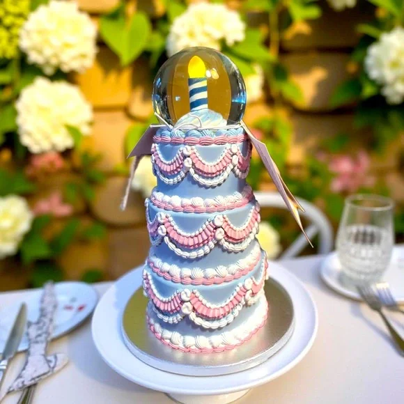 Whimsical NWT Birthday LED Pink & Blue Resin Celebration Birthday Layered Cake - Picture 4 of 9